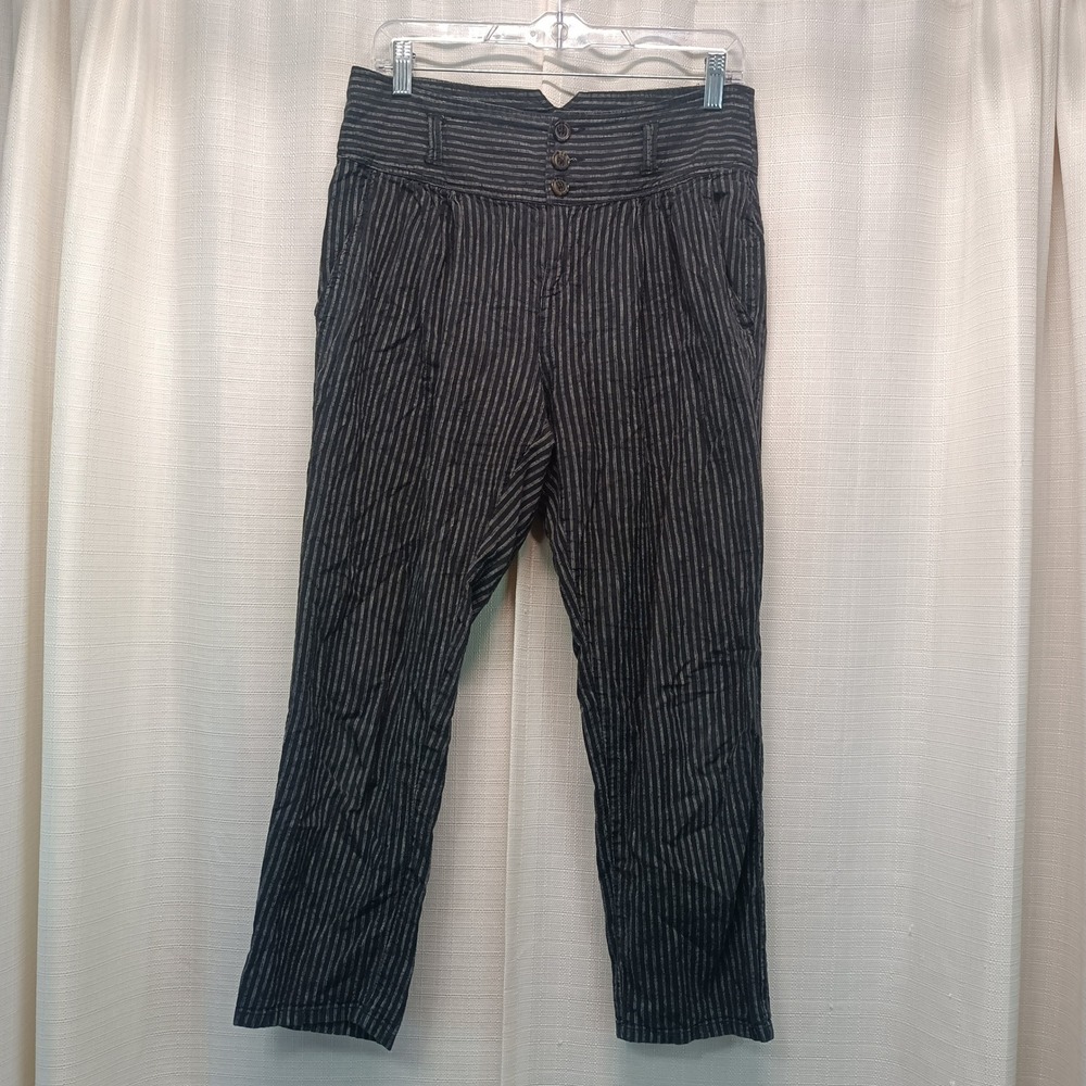 Sundance Pinstripe Linen Blend High Waist Trousers Charcoal Grey Petite 6 Casual
